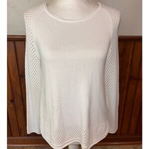 Moncler White Maglia Tricot Girocollo Perforated Sleeve Pullover Sweater Size M
